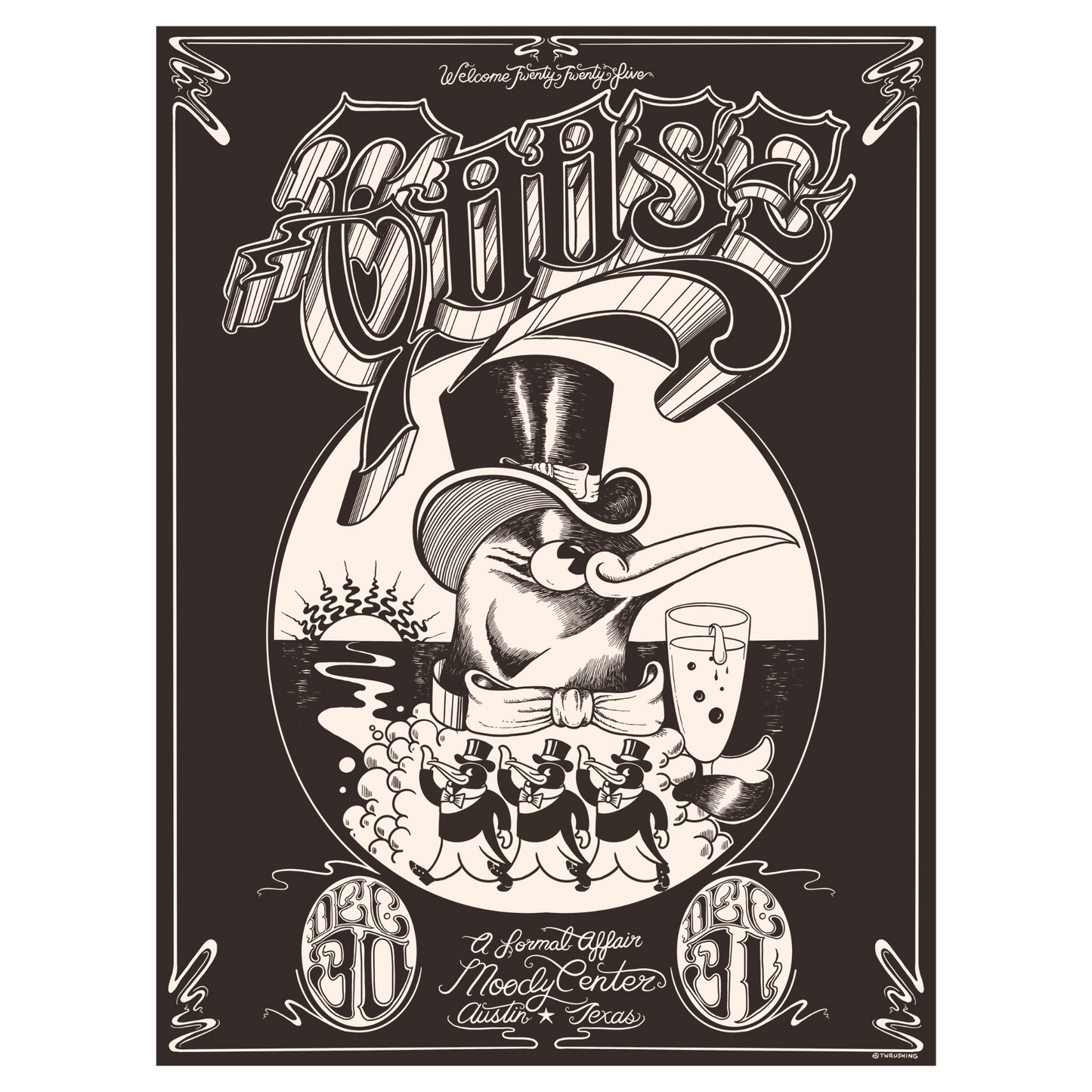 Austin, TX – 12/30 + 12/31/24 Show Poster by Taylor Rushing