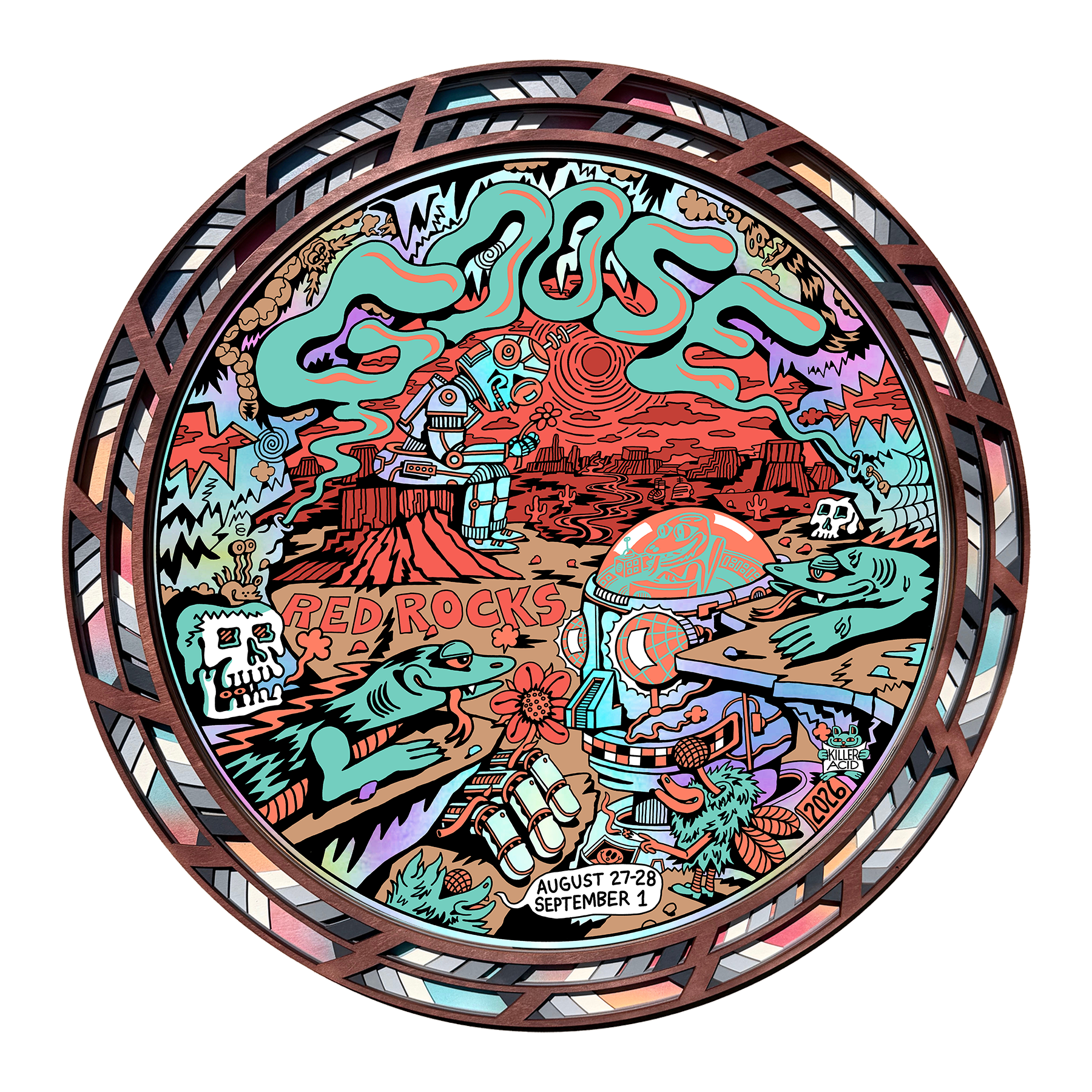 Red Rocks 2026 Pop-Up Exclusive Foil Poster by Killer Acid - FRAMED